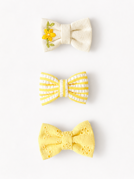 Sunny Yellow Bow Clip Set (Set of 3)